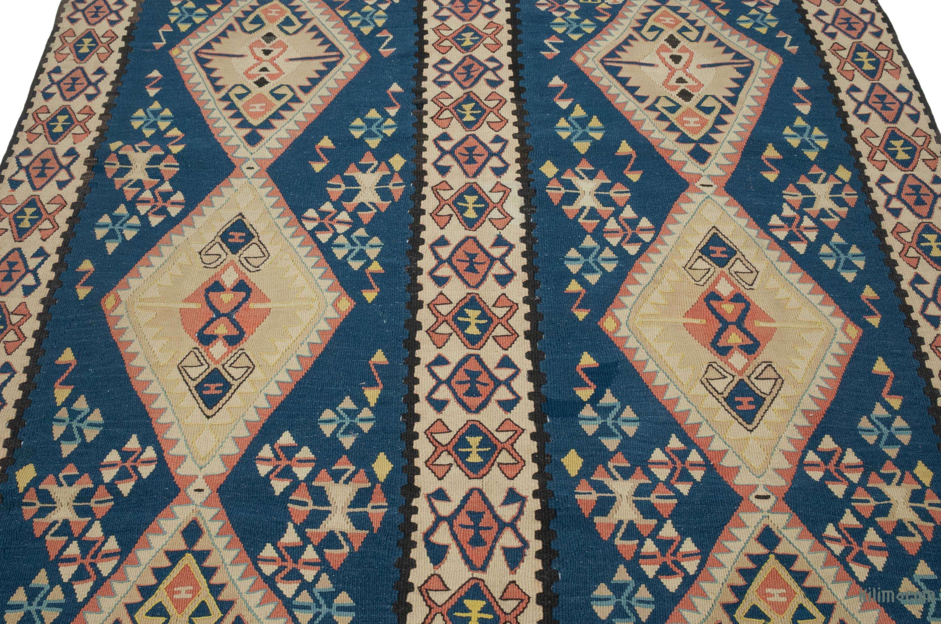 K0043682 Blue, Beige Vintage Van Kilim Rug 4' 9" x 7' 1" (57" x 85")