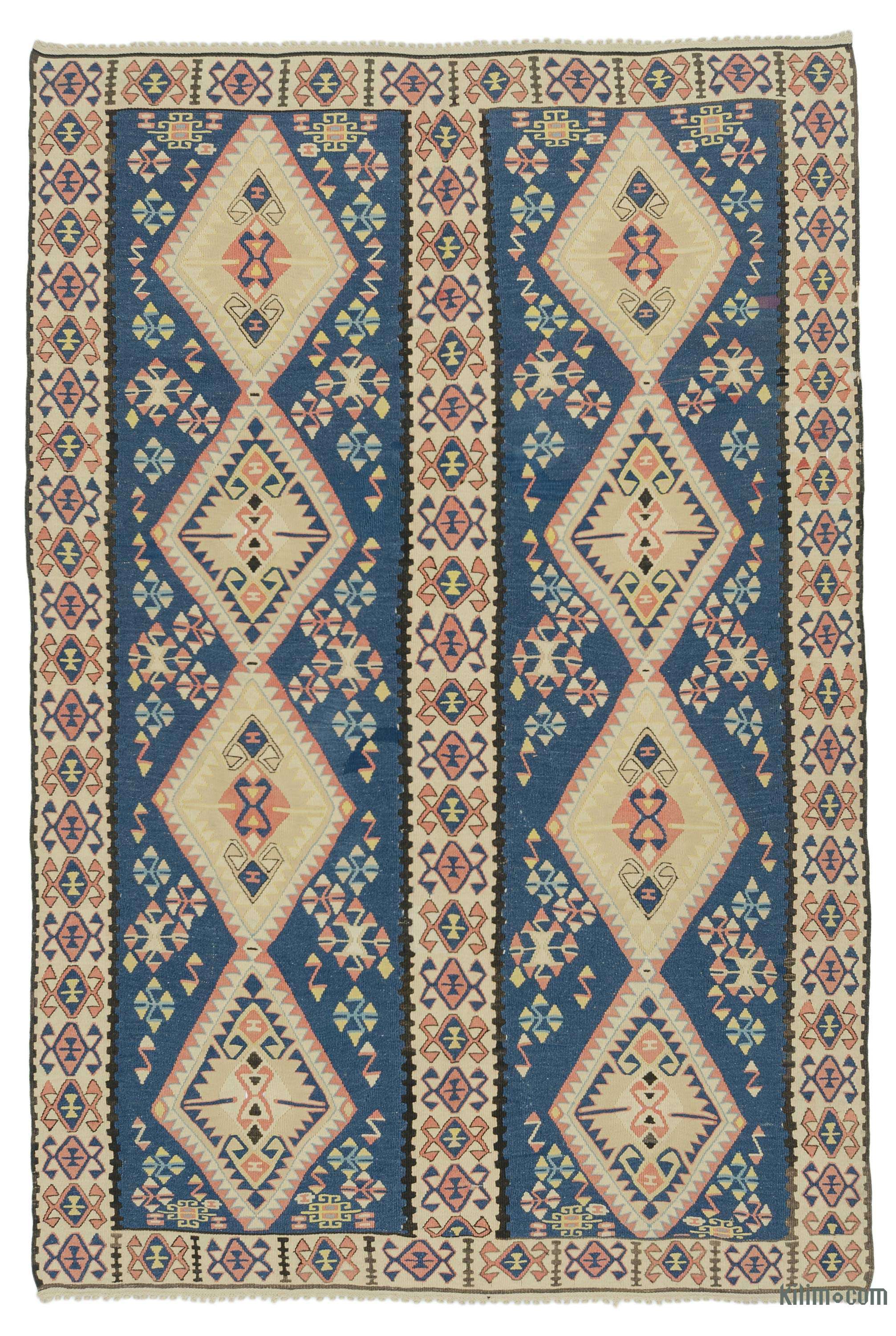 K0043682 Blue, Beige Vintage Van Kilim Rug 4' 9" x 7' 1" (57" x 85")