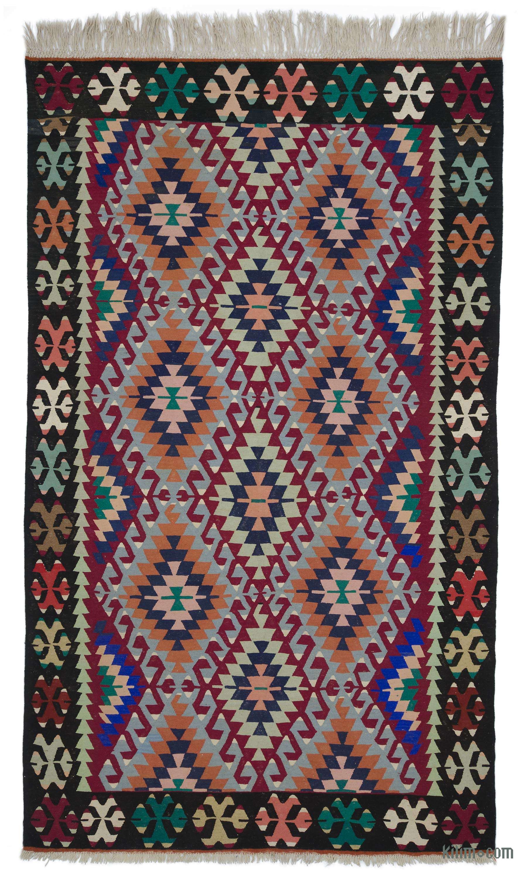 K0047066 Multicolor Vintage Turkish Kilim Rug 6' 10" x 11' 5" (82" x