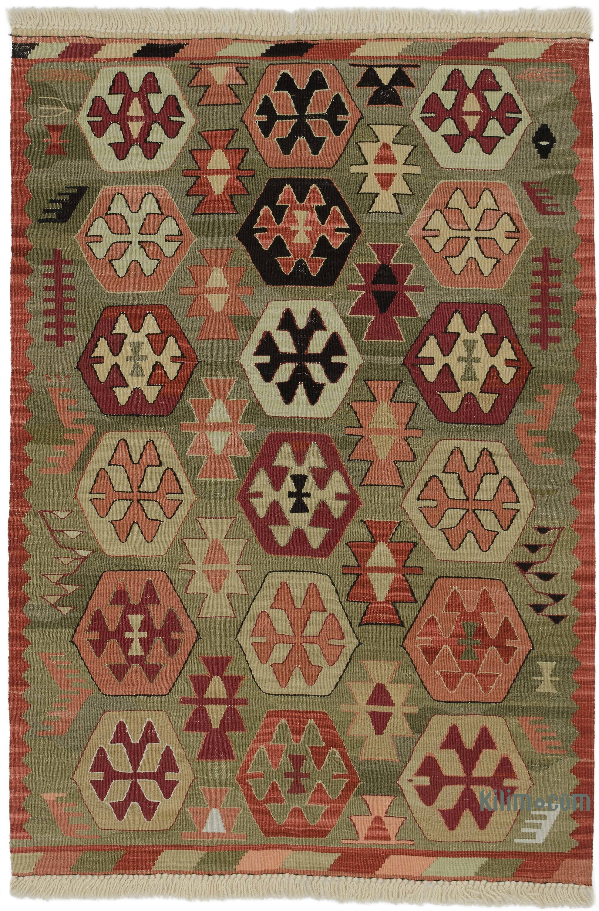 K0052323 Green New Handwoven Turkish Kilim Rug 3' x 4' 4" (36 in. x
