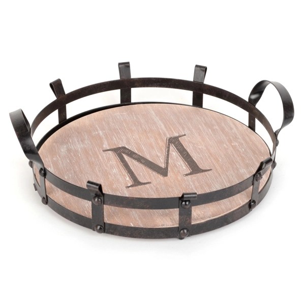 Round Monogram M Wood and Metal Tray Kirklands Home