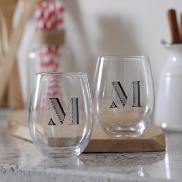 Monogram M Stemless Wine Glasses, Set of 2 Kirklands Home