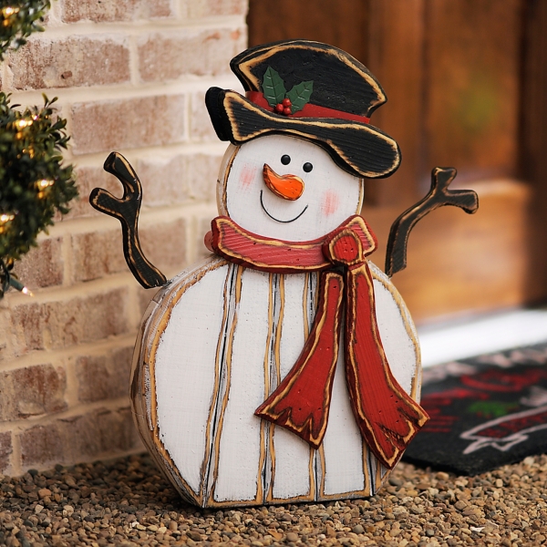 Distressed Wooden Snowman Statue Kirklands Home