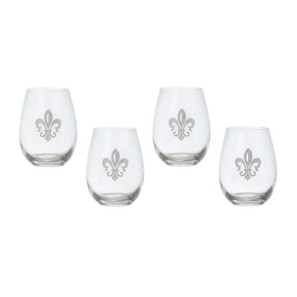 White Fleurdelis Stemless Wine Glasses, Set of 4 Kirklands Home