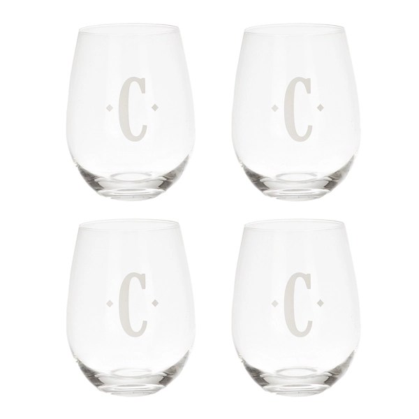 Satin Monogram C Stemless Wine Glasses, Set of 4 Kirklands Home
