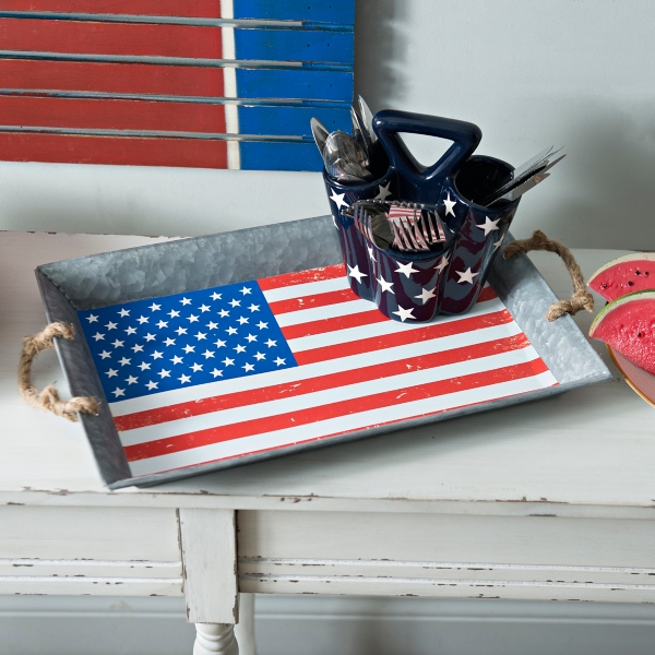 Galvanized American Flag Serving Tray Kirklands Home