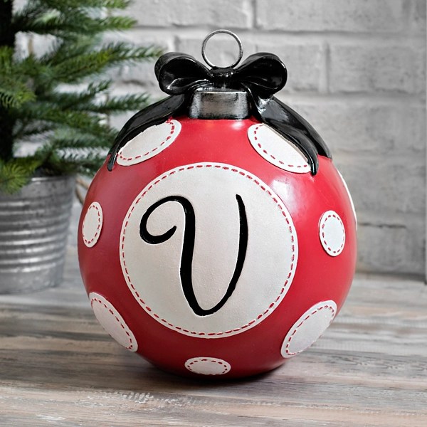 Red Polka Dot Monogram V Christmas Ornament Statue Kirklands Home