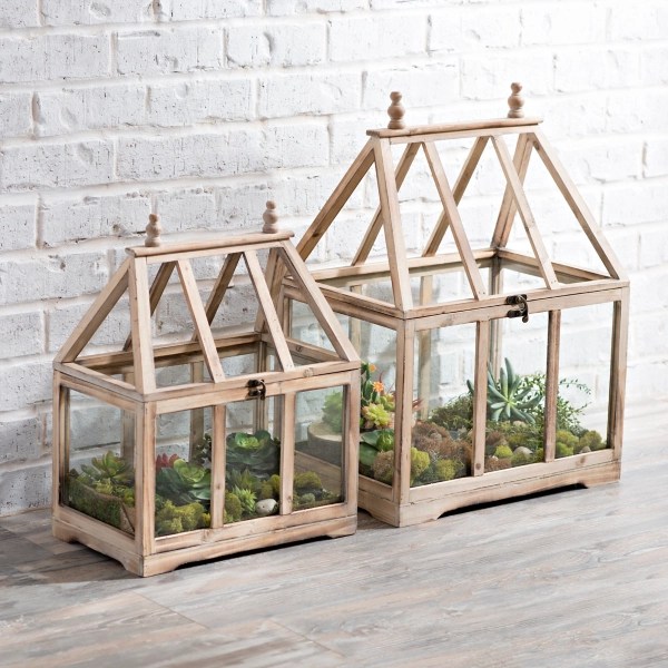 Wood and Glass Greenhouse Terrariums, Set of 2 Kirklands Home