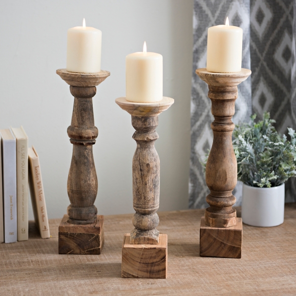 Reclaimed Wooden Banister Candle Holders, Set of 3 Kirklands Home