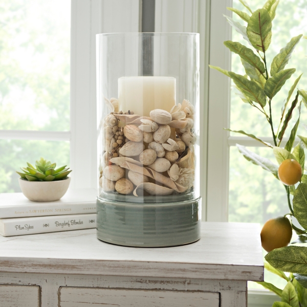 Seafoam Ceramic Base Glass Hurricane Kirklands Home