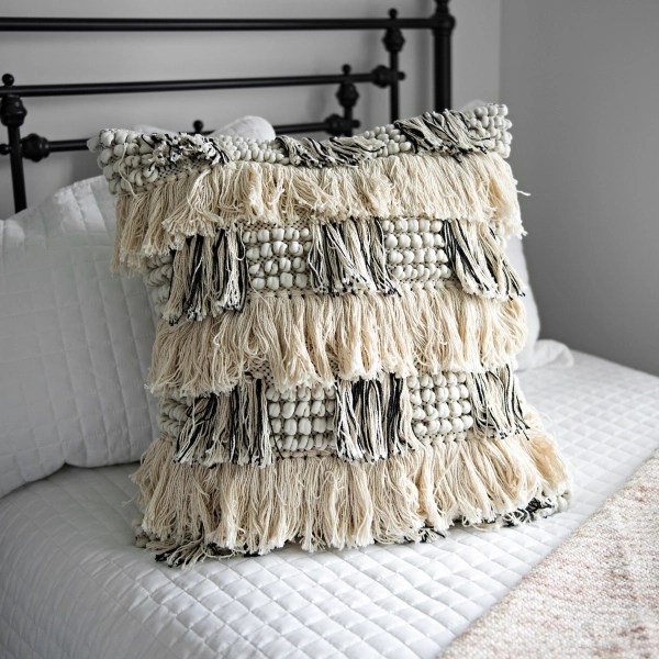 Cream and Black Layered Fringe Pillow Kirklands Home