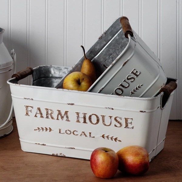 Farmhouse Storage Container Bin Galvanized Metal Farmhouse Local Round