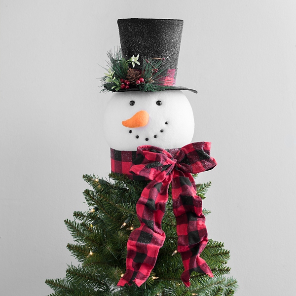 Snowman with Buffalo Check Scarf Tree Topper Kirklands Home