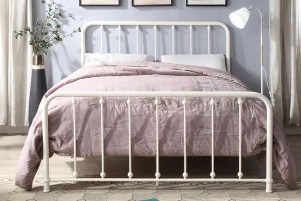 White Metal Frame Bed Queen Hanaposy