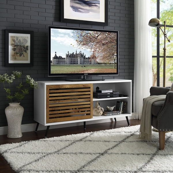 White Barnwood TV Stand with Sliding Door Kirklands Home