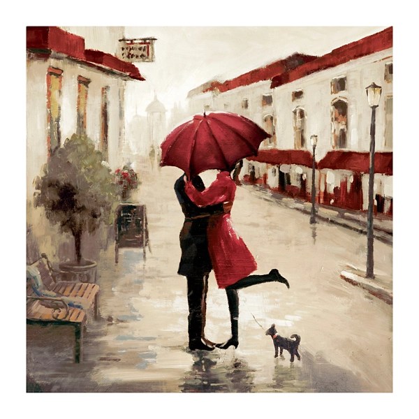 Art Prints LOVE COUPLE WITH RED UMBRELLA IN PARIS PRINT ON FRAMED