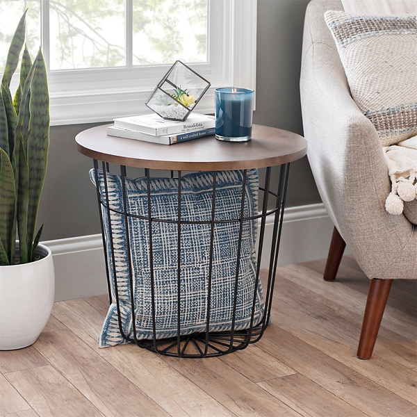 Wire Basket Accent Table with Bronze Wood Top Kirklands Home