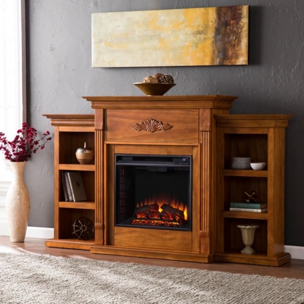 Thatcher Glazed Pine Bookcases Electric Fireplace Kirklands Home