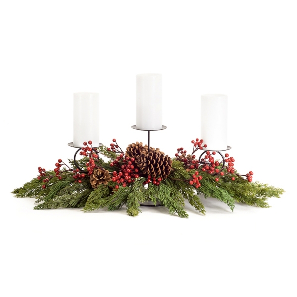 Pine, Cone, and Red Berry Floral Candle Holder Kirklands Home
