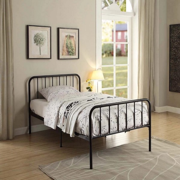 Alden Design Metal Platform Twin Bed With High Headboard, Black