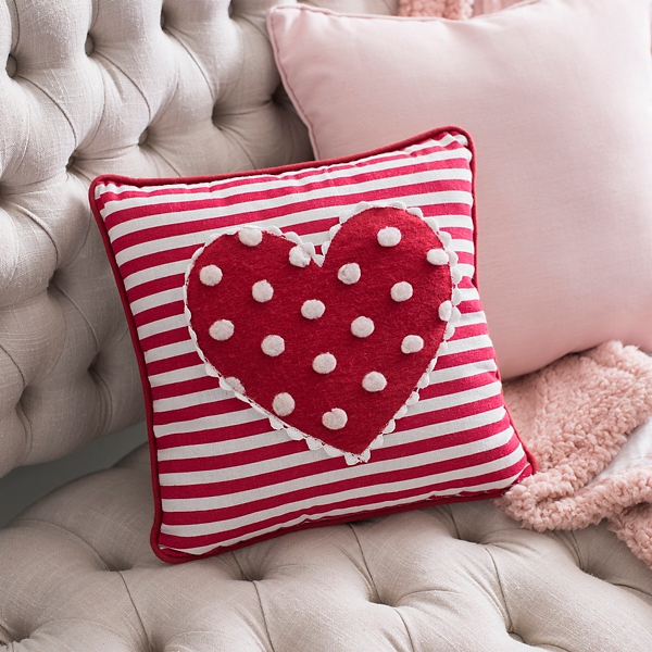 Heart Wool Homespun Pillow Valentine Decoration Gift for Her Valentine