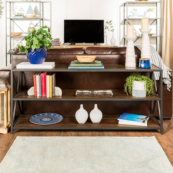 Rustic XFrame Metal and Dark Walnut Bookshelf Kirklands Home