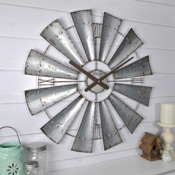 Distressed Metal Windmill Wall Clock Kirklands Home