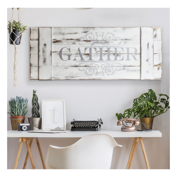 Gather Distressed White Wood Plank Wall Plaque Kirklands Home