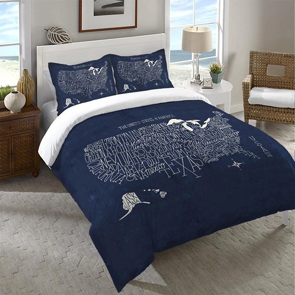 Hand Lettered US Map Blueprint Queen Duvet Cover Kirklands Home