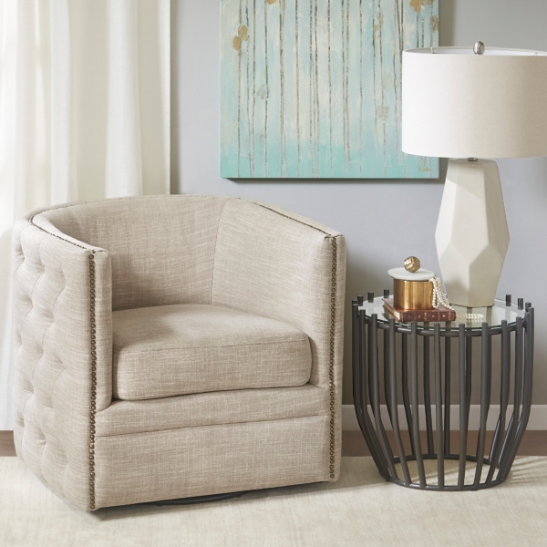 Wilson Tufted Cream Swivel Accent Chair Kirklands Home