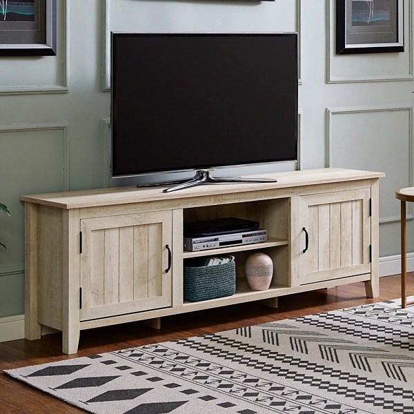 White Wood Grooved Door TV Stand Kirklands Home