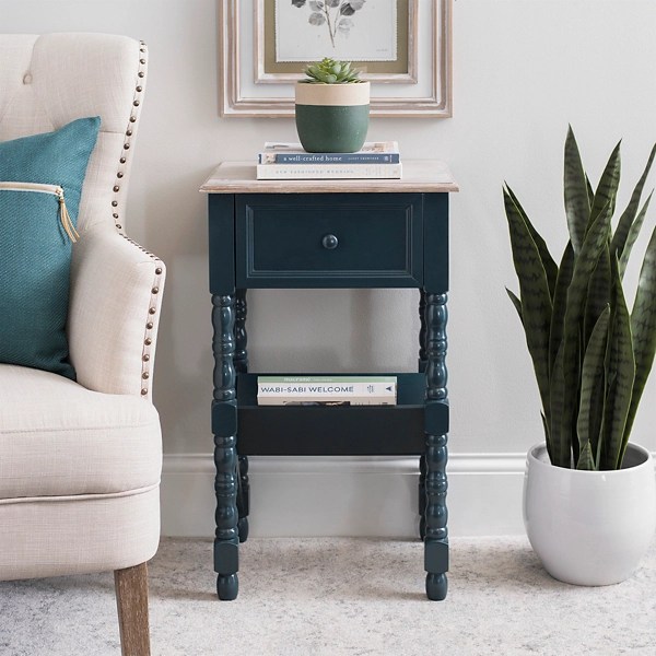 Dark Blue Sydney Side Table with Washed Top Kirklands Home