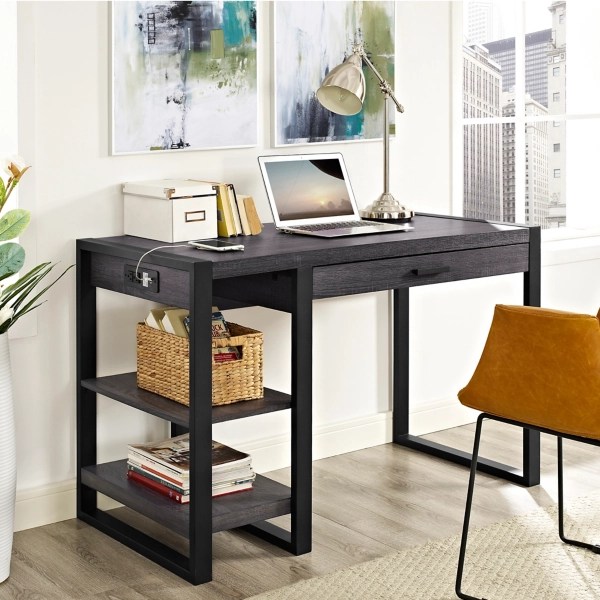 Industrial Open Shelf Charcoal Computer Desk Kirklands Home