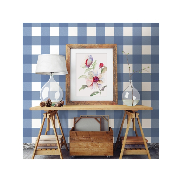 Blue Selah Gingham Long Roll Wallpaper Kirklands Home