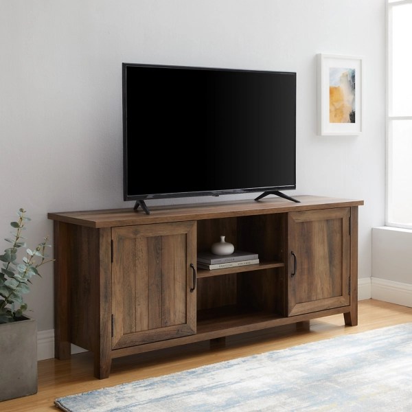 Rustic Oak Grooved Door TV Stand Kirklands Home