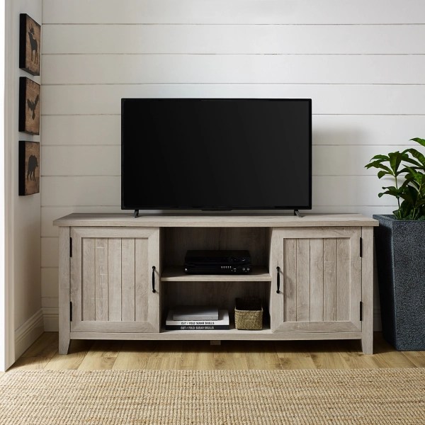 White Oak Grooved Door TV Stand Kirklands Home