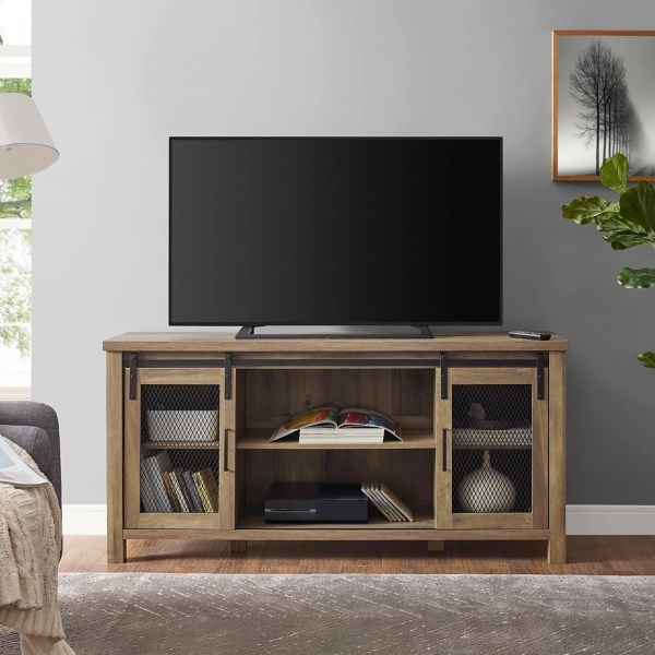 Rustic Oak Sliding Mesh Door TV Stand Kirklands Home