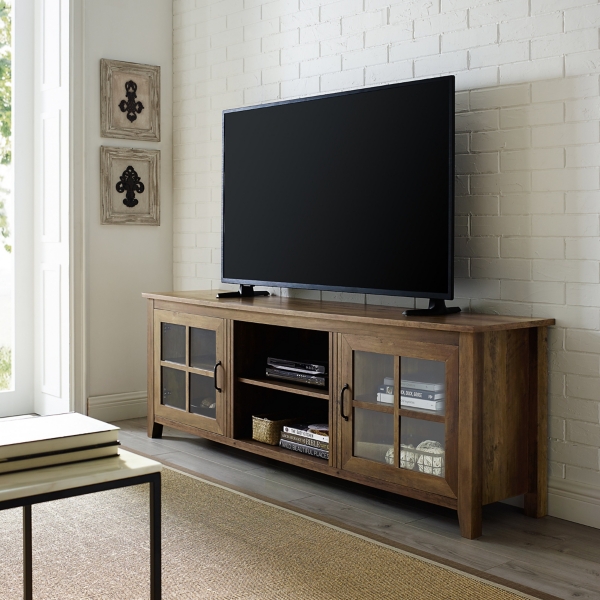 Rustic Oak Glass Door TV Stand Kirklands Home
