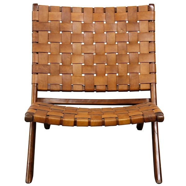 Solid Teak and Genuine Brown Leather Lounge Chair Kirklands Home