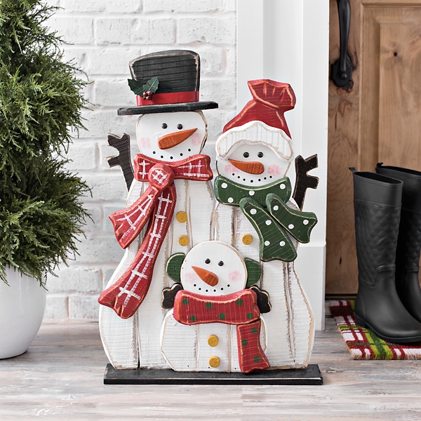 Wooden Snowman Family Statue Kirklands Home