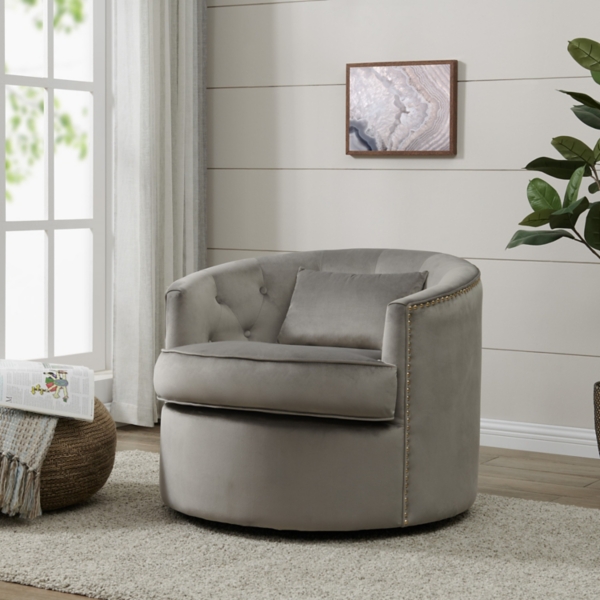Gray Velvet Mabel Tufted Swivel Accent Chair Kirklands Home