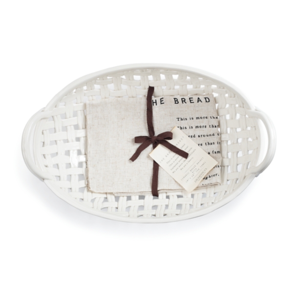 White Ceramic Bread Basket with Towel Kirklands Home