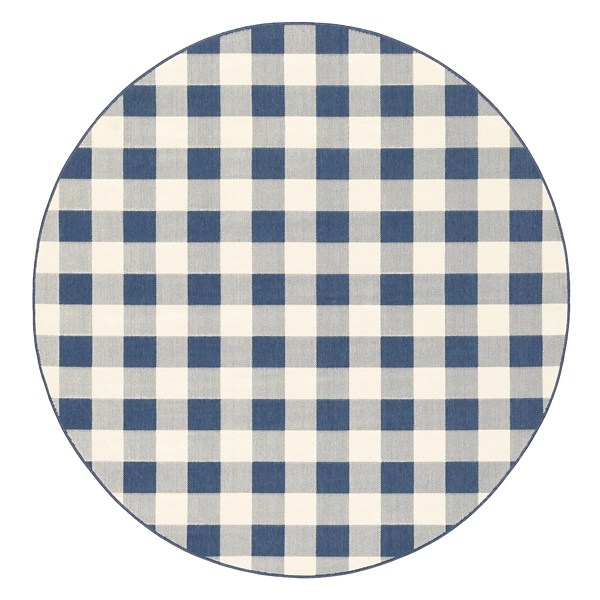 Blue Buffalo Check Round Outdoor Area Rug, 7 ft. Kirklands Home