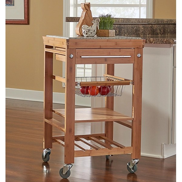 Bamboo Perry Granite Top Rolling Kitchen Cart Kirklands Home