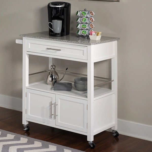 White Parker Granite Top Rolling Kitchen Cart Kirklands Home