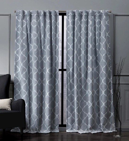 Chambray Blue Quatrefoil Curtain Panel Set, 84 in. Kirklands Home