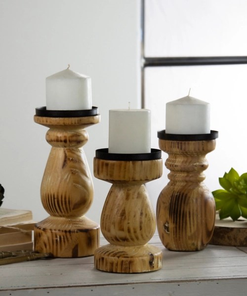 Natural Wood Grain Candle Holders, Set of 3 Kirklands Home