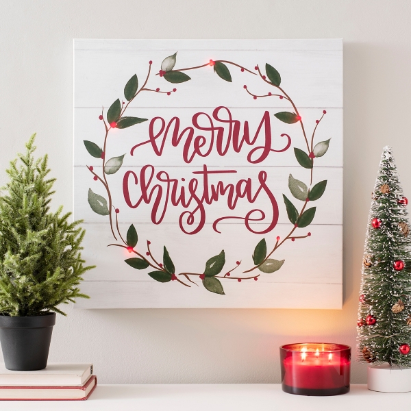 PreLit Merry Christmas Wreath Canvas Art Print Kirklands Home