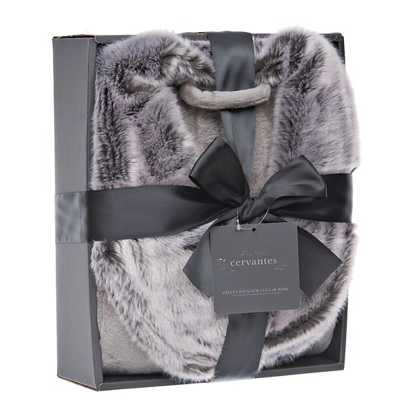 Charcoal Faux Fur Plush Robe, L/XL Kirklands Home