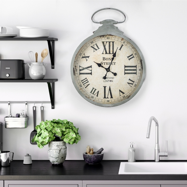 Large Silver Pocket Watch Wall Clock This stylish silver wall clock